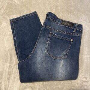 Rock & Royal Jeans Women Sz 16 Blue‎ Dark Straight Distressed Stretch Grunge